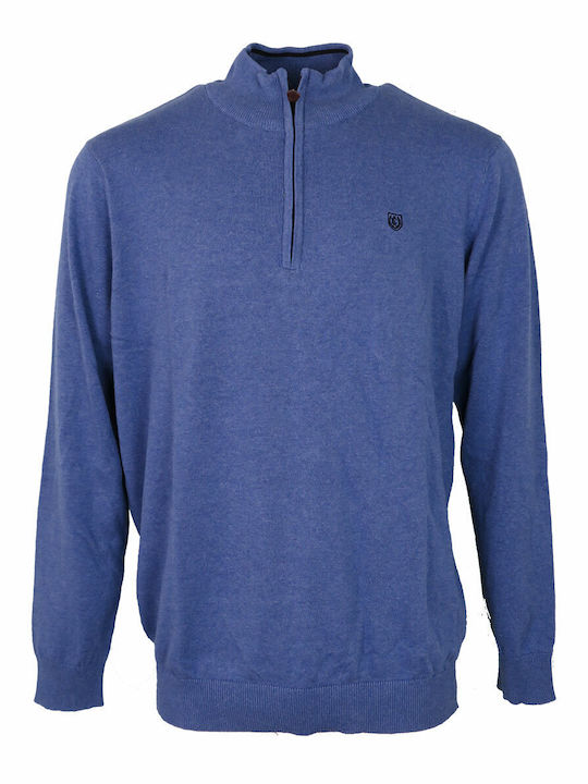 Pre End Herren Langarm-Pullover Ausschnitt mit Reißverschluss Blau