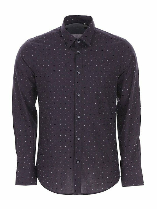 Timeless Shirt Μακρυμάνικo Βαμβακερό Πουκάμισο σε Στενή Γραμμή Πουά Navy Μπλε