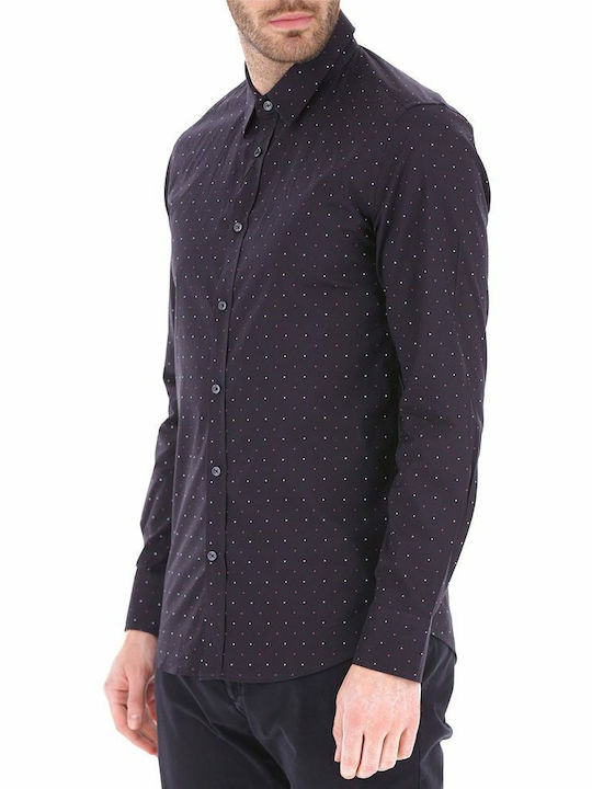 Timeless Shirt Μακρυμάνικo Βαμβακερό Πουκάμισο σε Στενή Γραμμή Πουά Navy Μπλε