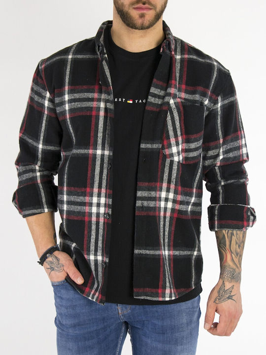 Huxley & Grace Men's Shirt Long Sleeve Checked Black