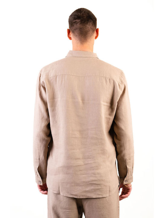 Rose & Cigar Men's Shirt Long Sleeve Linen Beige