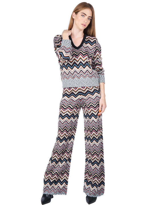 Women's Long Sleeve Sweater with V Neckline Multicolor