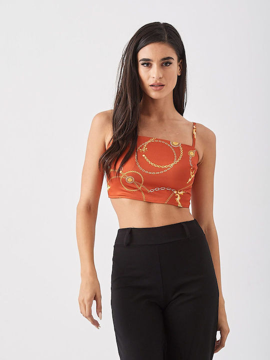 Lipsy London Women's Crop Top Satin with Straps & Zipper Orange