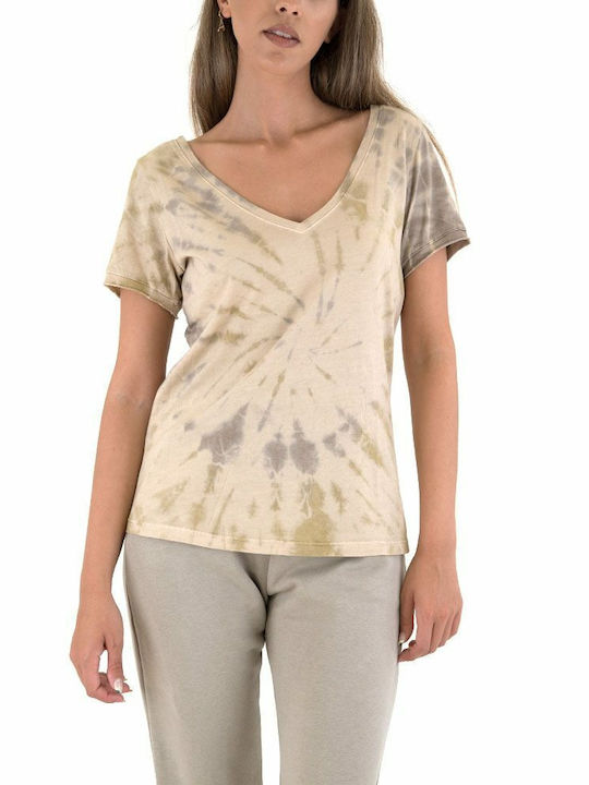 Four Minds Women Four Minds Women's T-shirt with V Neckline Beige