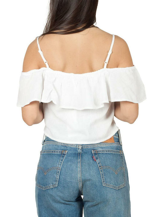 Rut & Circle Rut Women's Summer Crop Top Off-Shoulder Cotton Short Sleeve White