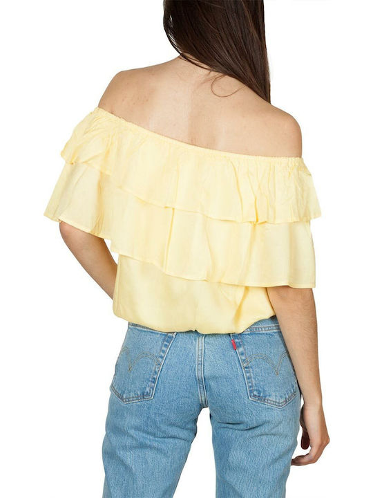 Rut & Circle Women's Summer Blouse Off-Shoulder Short Sleeve Yellow