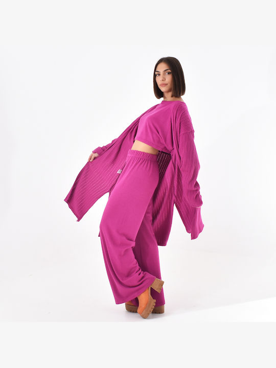 Aris Tsoubos Blouse At2244 Women's Crop Top 3/4 Sleeves Fuchsia