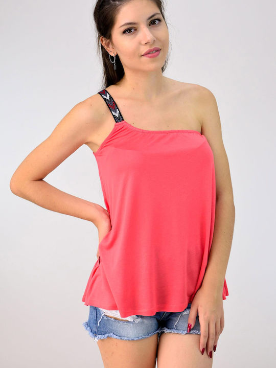 First Woman Women's Summer Blouse with One Shoulder Orange