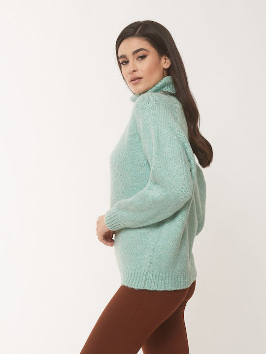Women's Long Sleeve Sweater Woolen Turtleneck Bay Leaf Mint