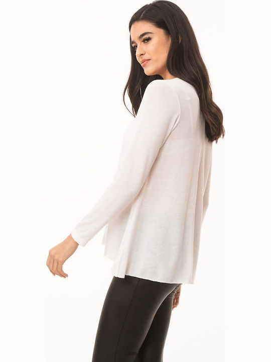 Women's Blouse Long Sleeve with V Neckline White