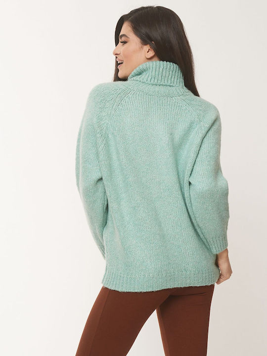 Women's Long Sleeve Sweater Woolen Turtleneck Bay Leaf Mint