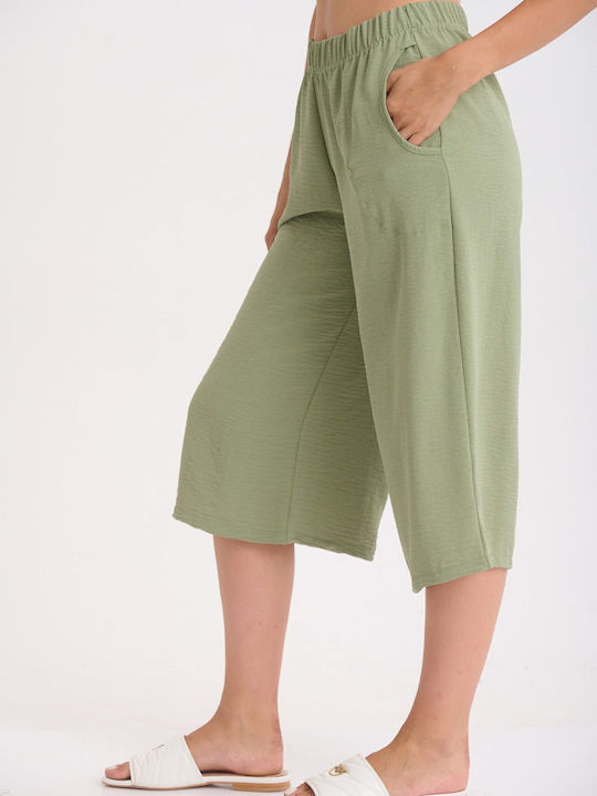 Boutique Γυναικεία Ψηλόμεση Υφασμάτινη Παντελόνα με Λάστιχο Χακί