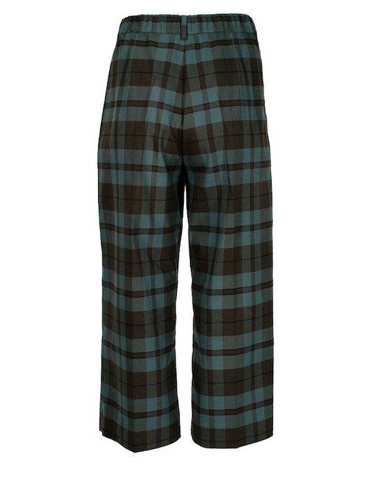 Figaro Blue-brown Checkered Pants Women's High-waisted Fabric Trousers in Loose Fit Checked Blue