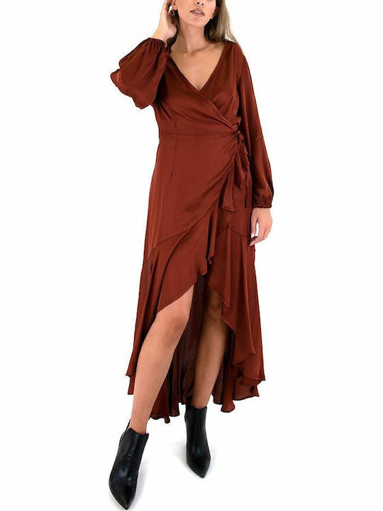 Damenkleid Midi Abendkleid Mit Spitze & Rüschen Braune