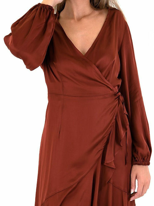 Damenkleid Midi Abendkleid Mit Spitze & Rüschen Braune