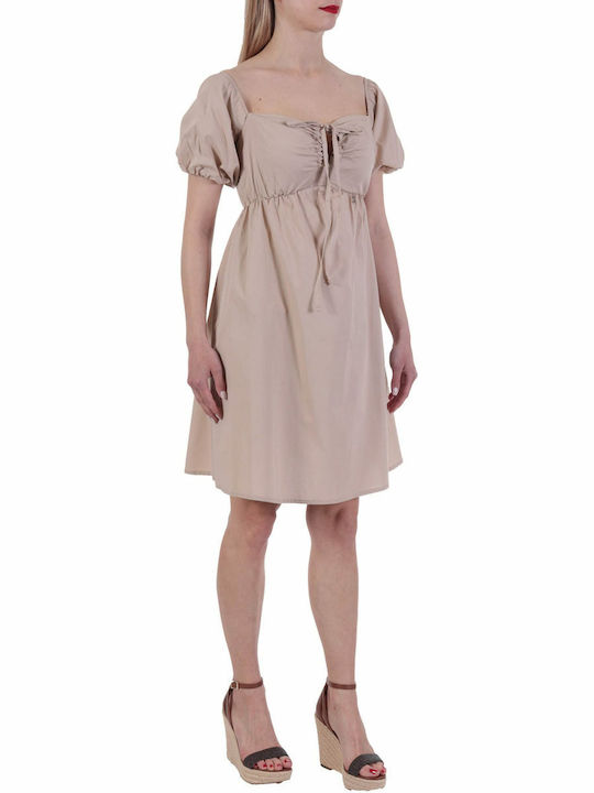 Relish Summer All Day Short Sleeve Cotton Mini Dress Beige