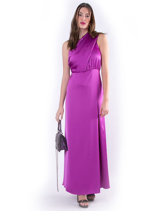 Twenty 29 Evening One Shoulder Satin Maxi Dress Purple Dress