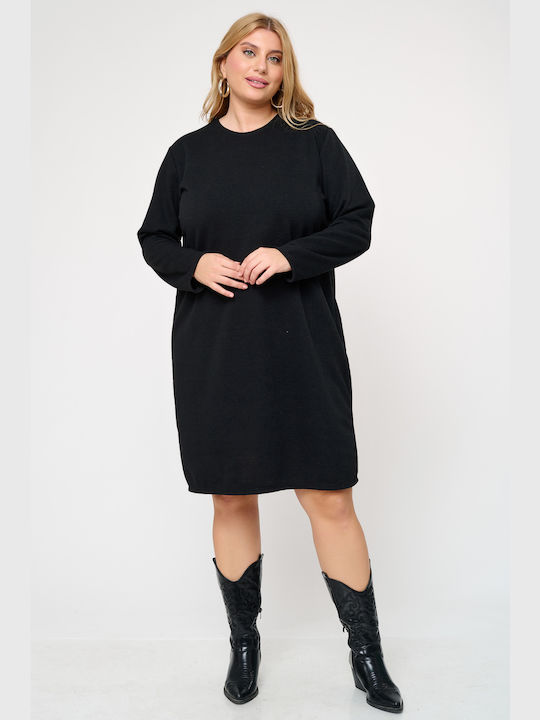 Jucita All Day Long Sleeve Knitted Midi Dress Black , Plus Size