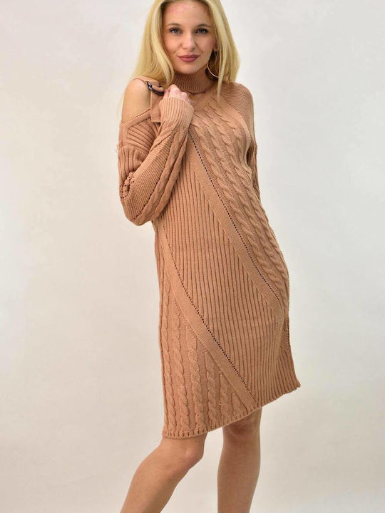 Potre Mini Dress Knitted Turtleneck Beige