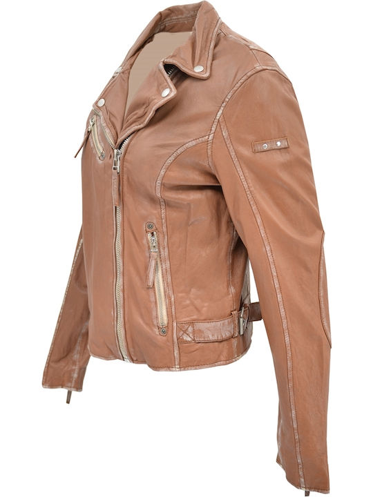 Δερμάτινα 100 Jachetă de femei Biker Jacket Tabac Brownc Brown