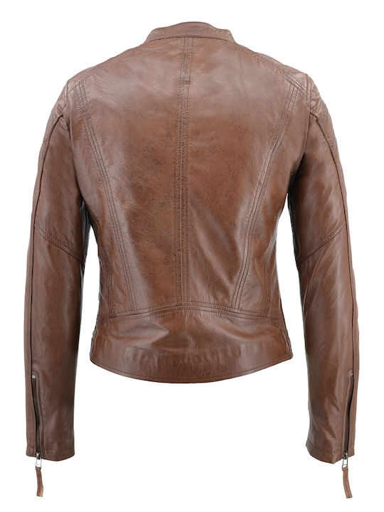Δερμάτινο Γυναικείο Biker Jacket COGNAC