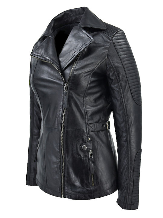 Δερμάτινο Γυναικείο Biker Jacket Μαύρο