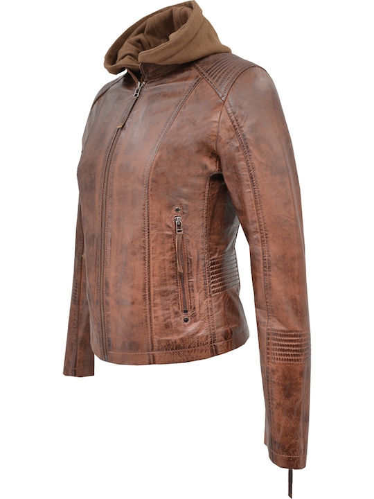 Piele Jachetă de femei Biker Jacket Coniac
