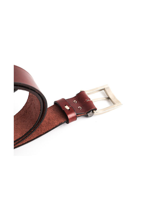 Men's Leather Wide Belt Burgundy