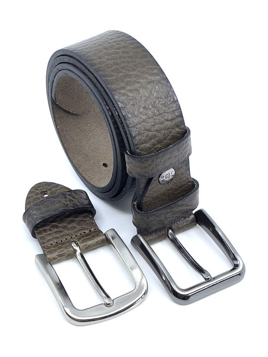 Wide Men's Belt Leather Khaki