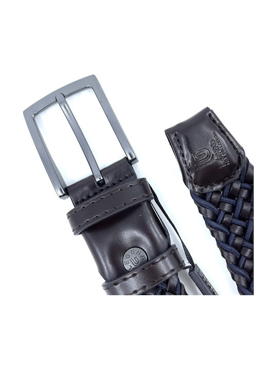 Men's Belt Leather Knitted Navy Blue