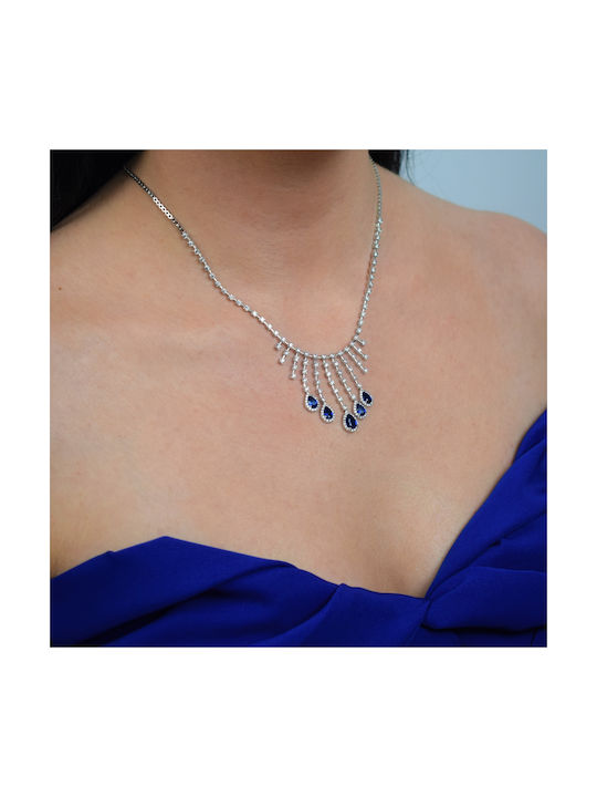 Necklace from White Gold 14K with Zircon