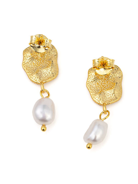George Art Jewels Σκουλαρίκια από Ασήμι Επιχρυσωμένα με Πέρλες