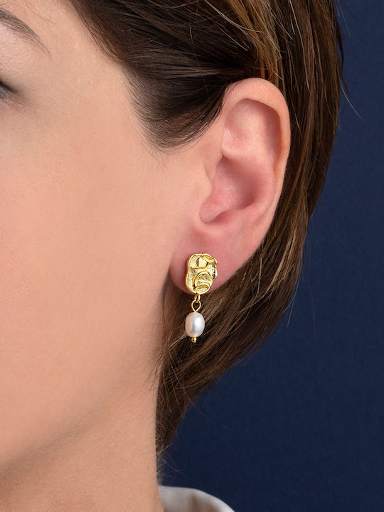 George Art Jewels Σκουλαρίκια από Ασήμι Επιχρυσωμένα με Πέρλες