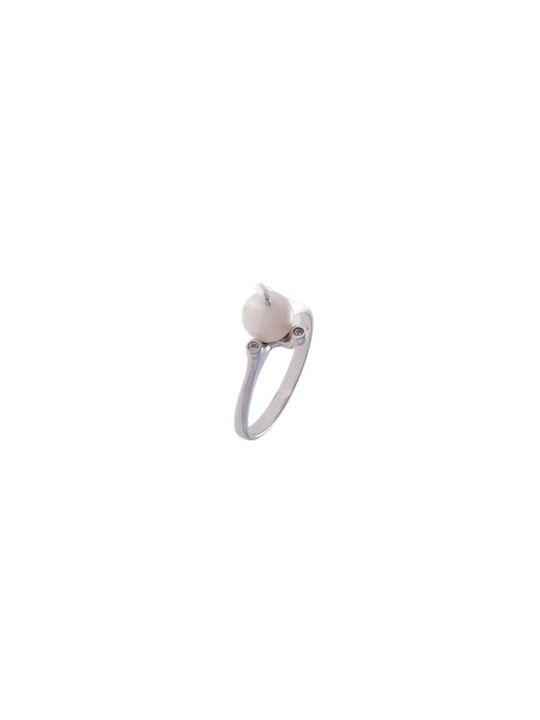 Women's White Gold Ring with Pearl & Zircon 14K