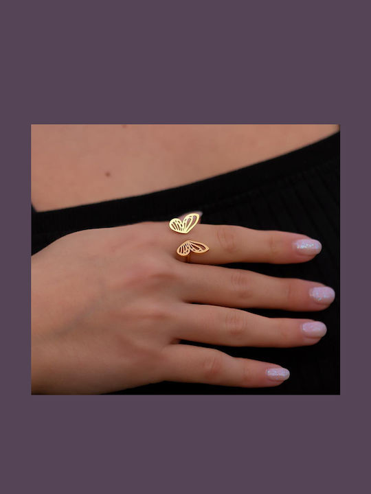 Piercing.gr Γυναικείο Δαχτυλίδι από Ατσάλι Επιχρυσωμένο