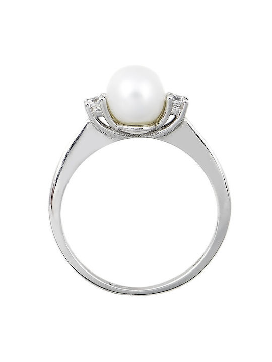 Savvidis Women's White Gold Ring with Pearl & Zircon 14K