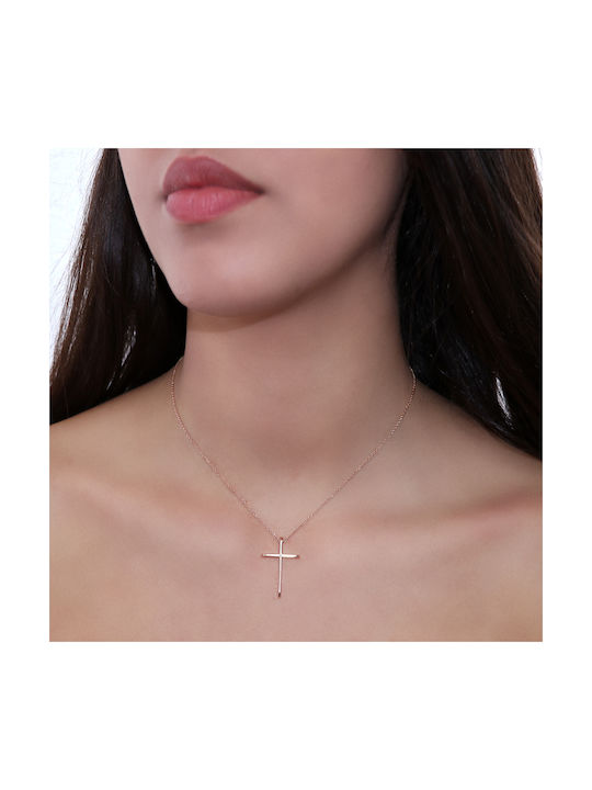 Herren Roségold Kreuz 14K mit Kette