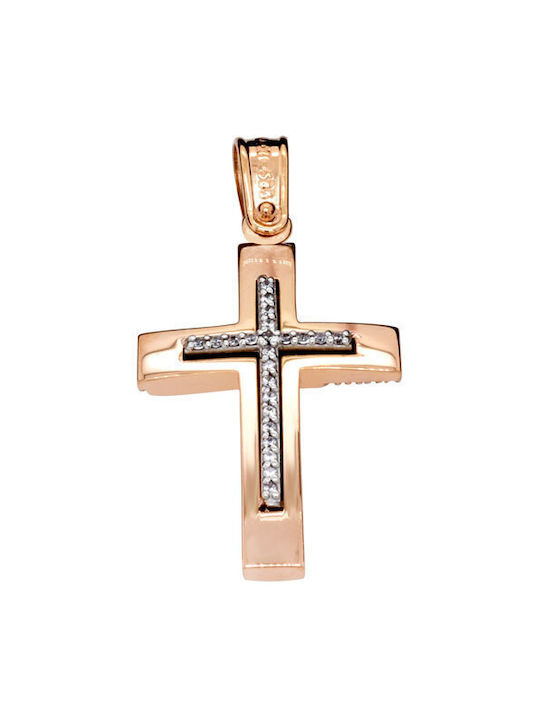 Damen Roségold Kreuz 14K Beidseitig mit Kette