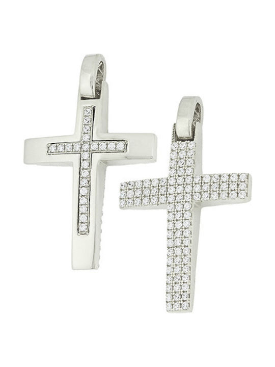 White Gold Cross 14K Double Sided