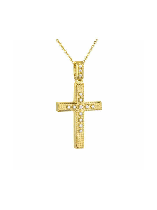 Ioannis Kosmima Damen Gold Kreuz 14K Beidseitig mit Kette