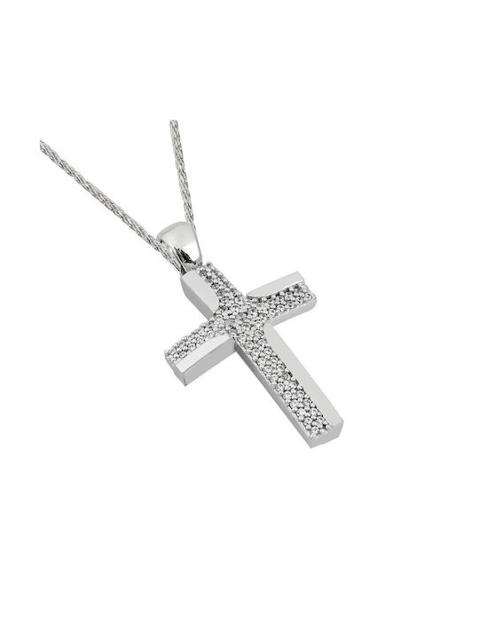 Weißgold Kreuz 14K Beidseitig mit Kette