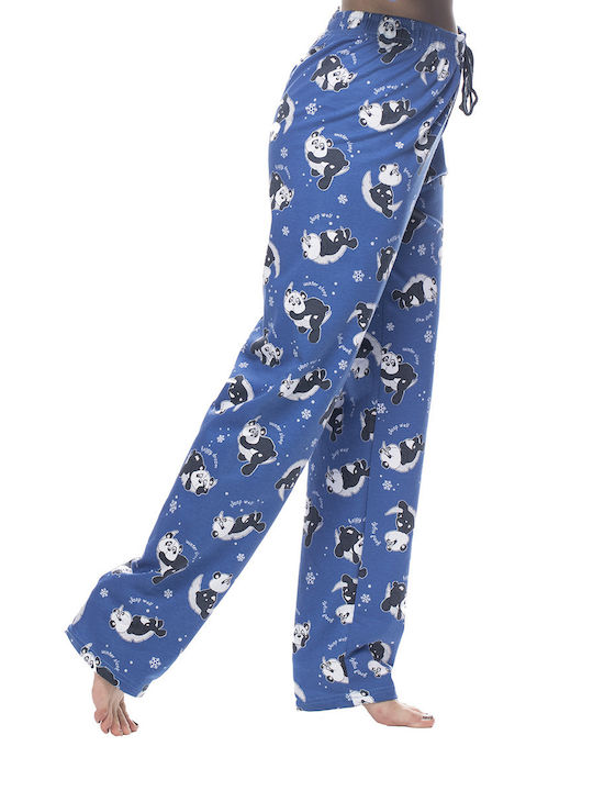 Vienetta Secret Winter Cotton Women's Pyjama Pants Blue Vienetta Vienetta