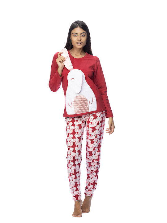 Vienetta Secret Winter Women's Pyjama Set Fleece Burgundy Vienetta Vienetta