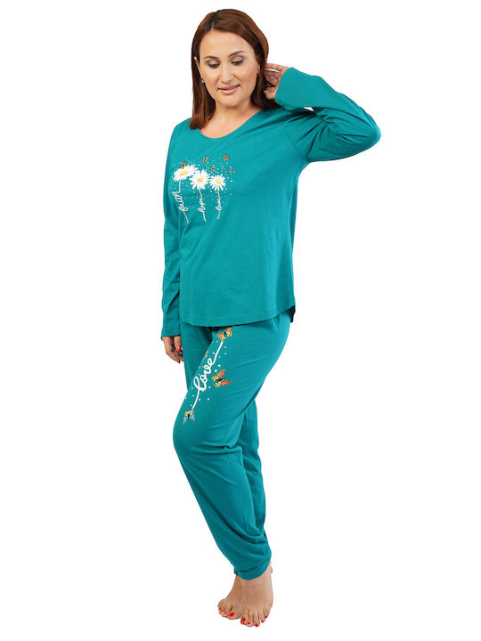 Vienetta Secret Winter Women's Pyjama Set Cotton Green Vienetta Vienetta