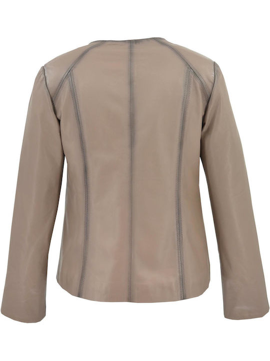 Dermatina 100 Damen Leder Mittellang Blazer Beige