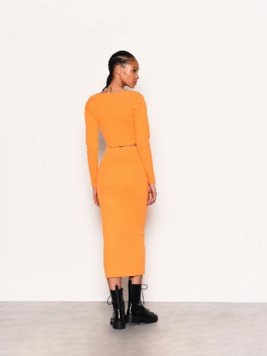 Glamorous High Waist Midi Skirt in Orange color