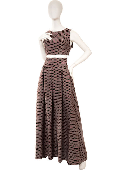 Lui E Lei High Waist Maxi Skirt Polka Dot in Brown color