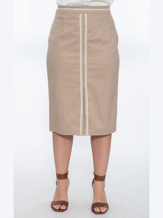 Korinas Fashion High Waist Midi Skirt Beige