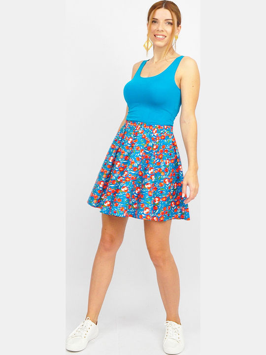 Mini Φούστα Floral Τιρκουάζ