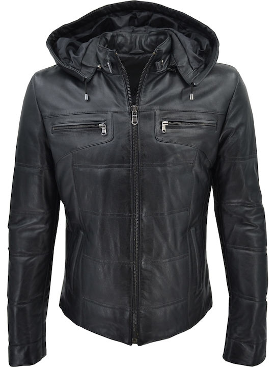 Δερμάτινα 100 Cap Men's Winter Leather Jacket Black